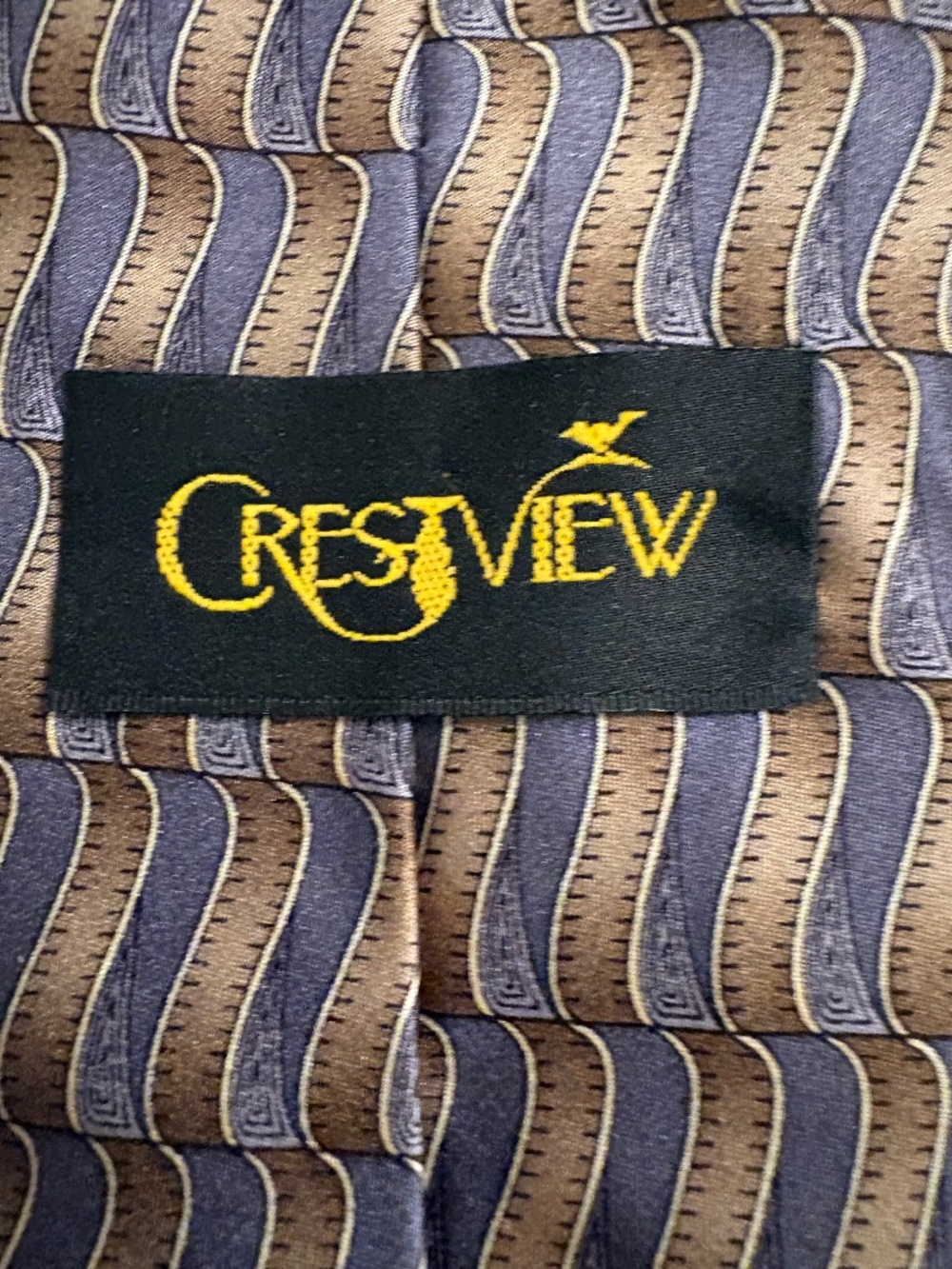 Crestview Collection Vintage Silk Wavy Geometric Jacquard Necktie Blue Gold
